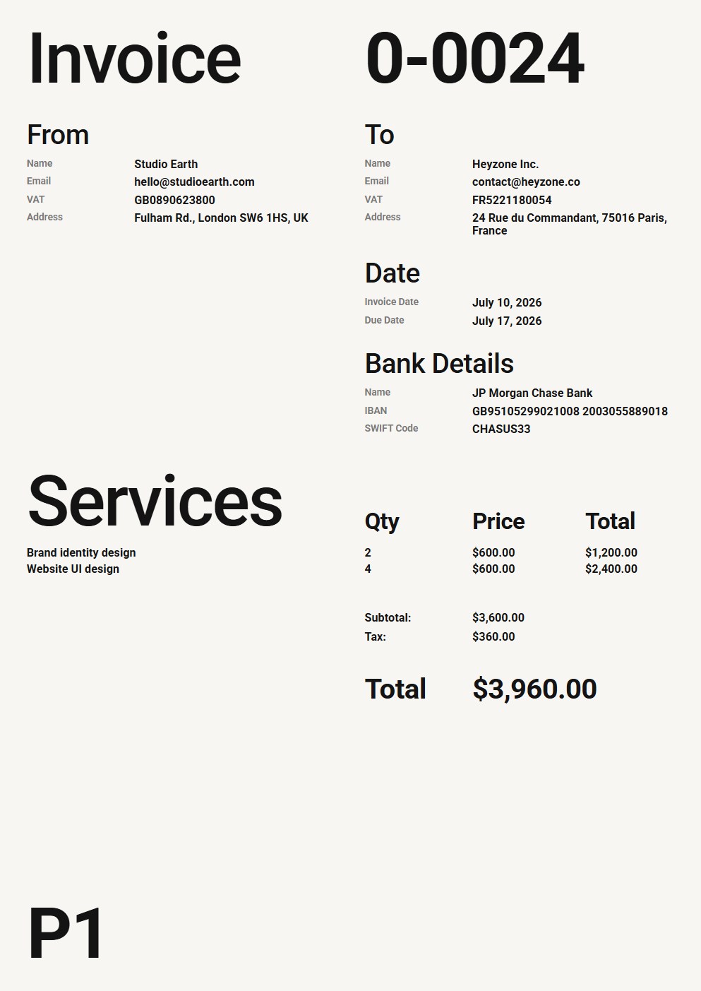 Invoice template preview
